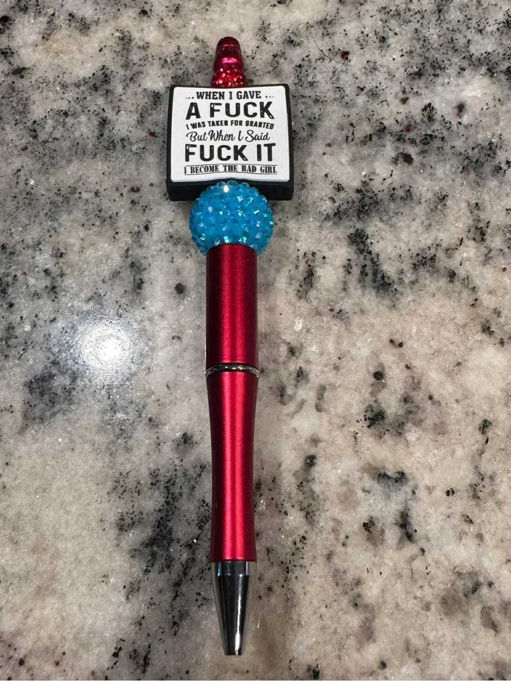 Hand Crafted Red Bling Pen with Blue Crystal Accents